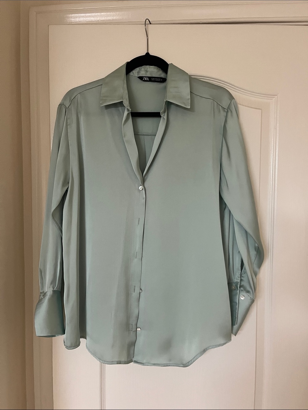 Zara Women’s Sage Green Long-Sleeve Button-Down Shirt and Zara pink. Bundle of 2